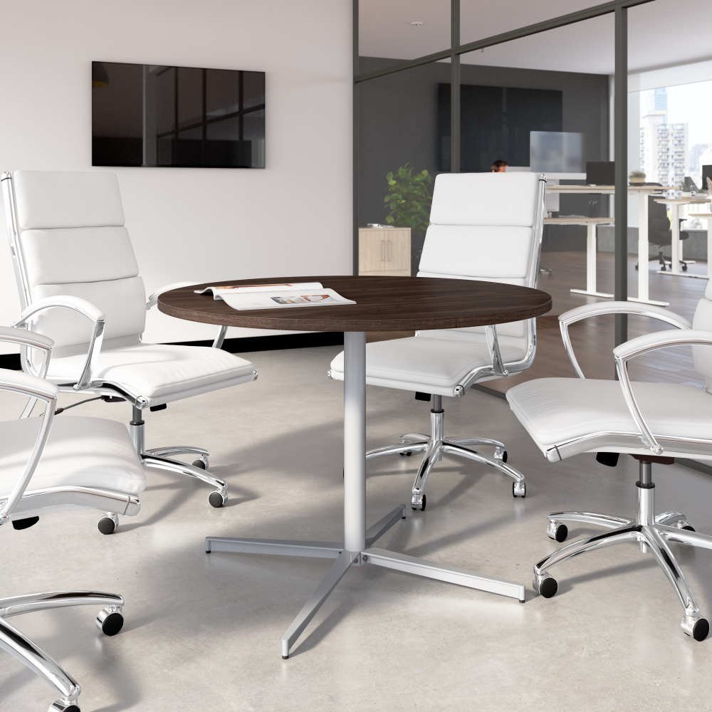 Shop Bush Business Furniture 42-inch Round Conference Table with Metal Base, Image 02, 99XTB42RBW, #color_black walnut/cool gray metallic