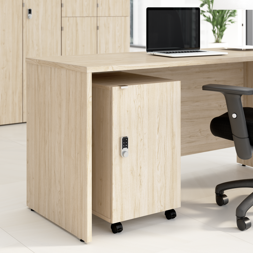 Shop Bush Business Furniture Assure Mobile File Cabinet with Drawer, Door, and Keypad Lock, Image 02, AUS116NESU, #color_natural elm