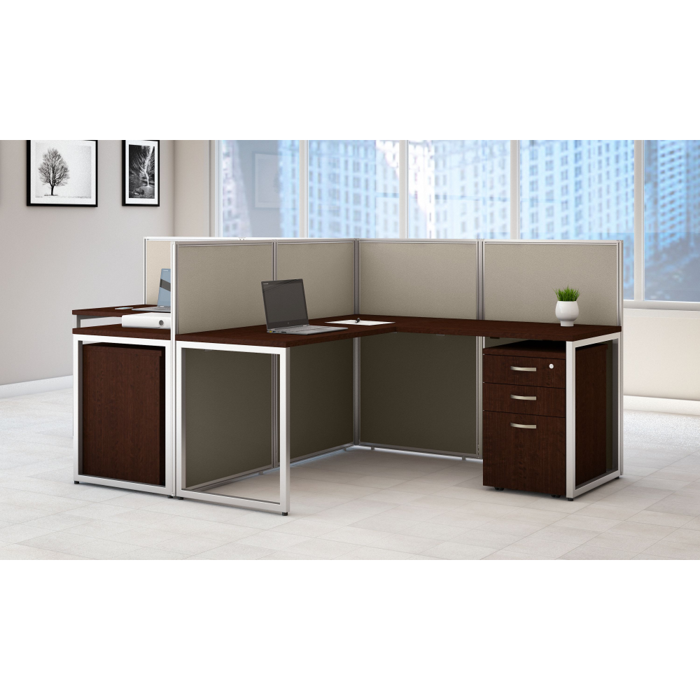 Shop Bush Business Furniture Easy Office 60W 2 Person L Shaped Cubicle Desk with Drawers and 45H Panels, Image 02, EOD560SMR-03K, #color_mocha cherry