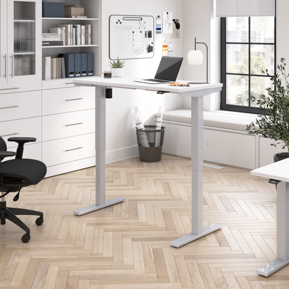 Shop Bush Business Furniture Move 40 Series 48W x 24D Electric Height Adjustable Standing Desk, Image 02, M4S4824WHSK, #color_white/cool gray metallic