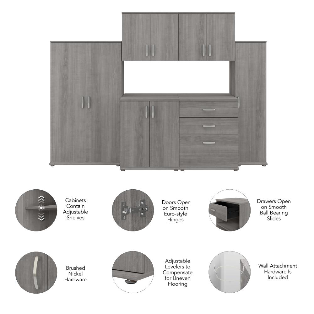 Shop Bush Business Furniture Universal 108W 6 Piece Modular Storage Set with Floor and Wall Cabinets, Image 06, UNS002PG, #color_platinum gray
