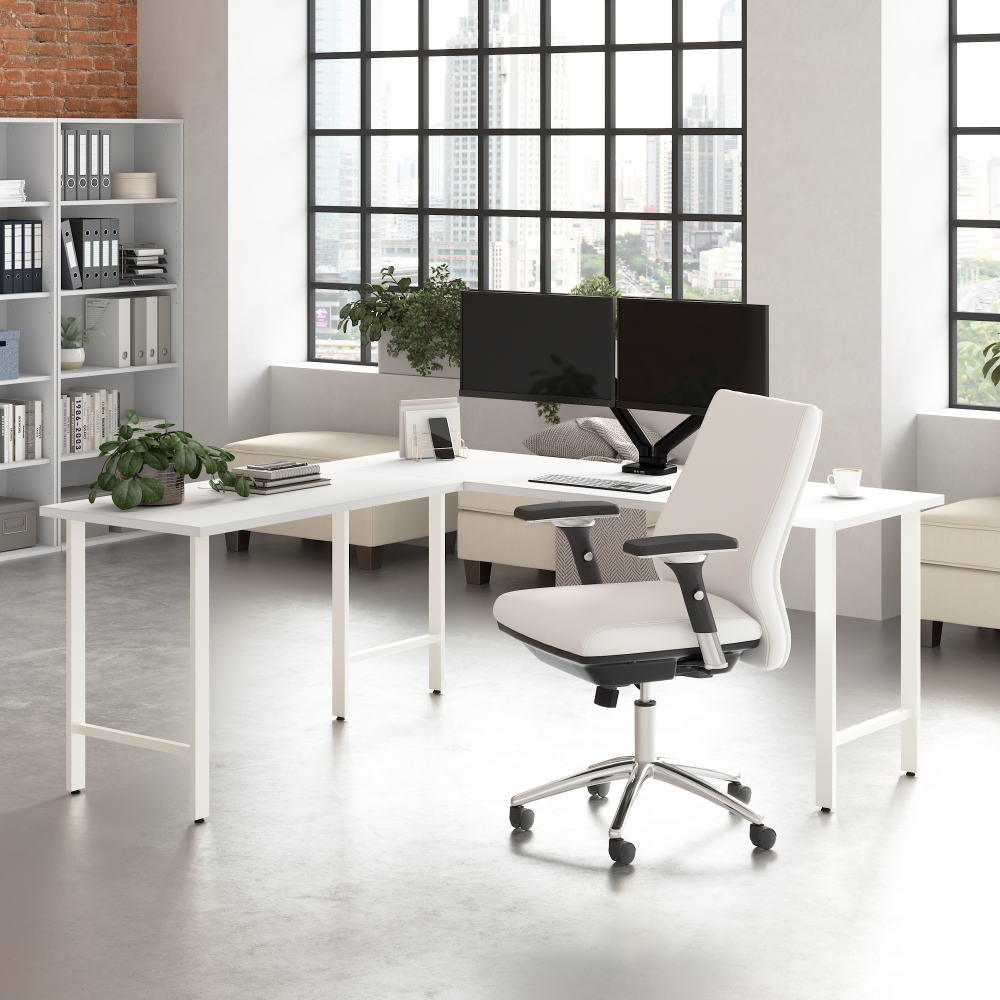 Shop Bush Business Furniture Hustle 72W x 24D L Shaped Computer Desk with Metal Legs, Image 02, HUS002WH, #color_white