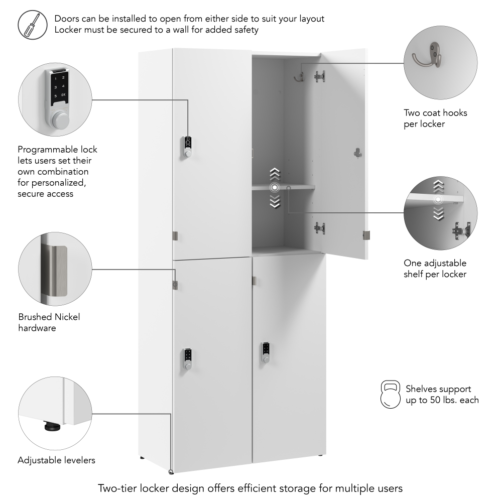 Shop Bush Business Furniture Assure Two Tier 4 Door Storage Lockers with Keypad Locks, Image 06, AUS130WHK, #color_white