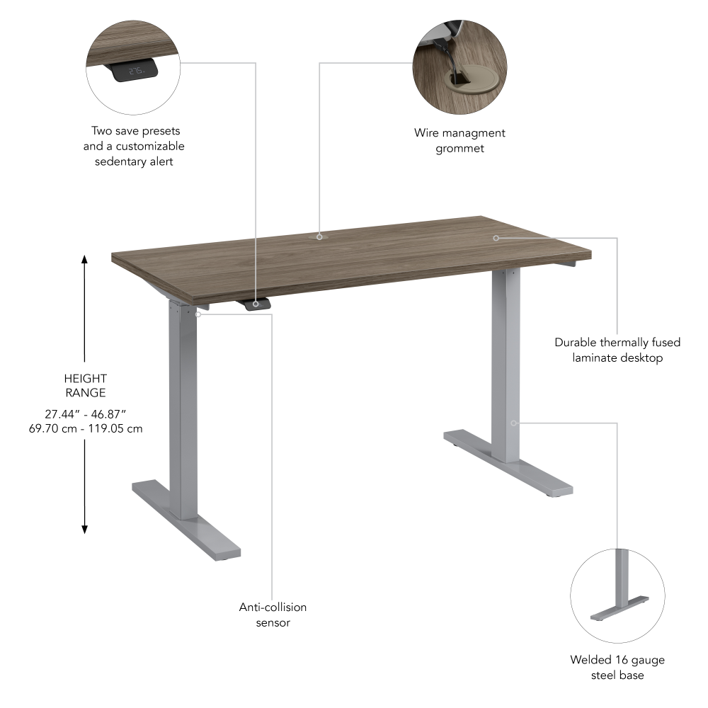 Shop Bush Business Furniture Move 60 Series 48W x 24D Electric Height Adjustable Standing Desk, Image 06, M6S4824MHSK, #color_modern hickory/cool gray metallic