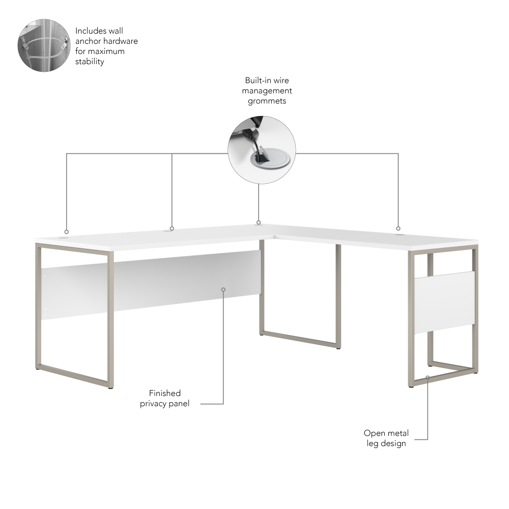 Shop Bush Business Furniture Hybrid 72W x 30D L Shaped Table Desk with Metal Legs, Image 07, HYB026WH, #color_white