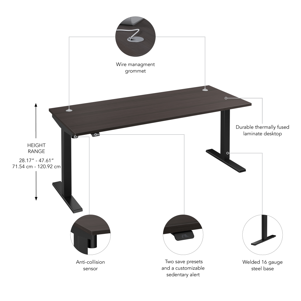 Shop Bush Business Furniture Move 40 Series 72W x 30D Electric Height Adjustable Standing Desk, Image 06, M4S7230SGBK, #color_storm gray/black powder coat
