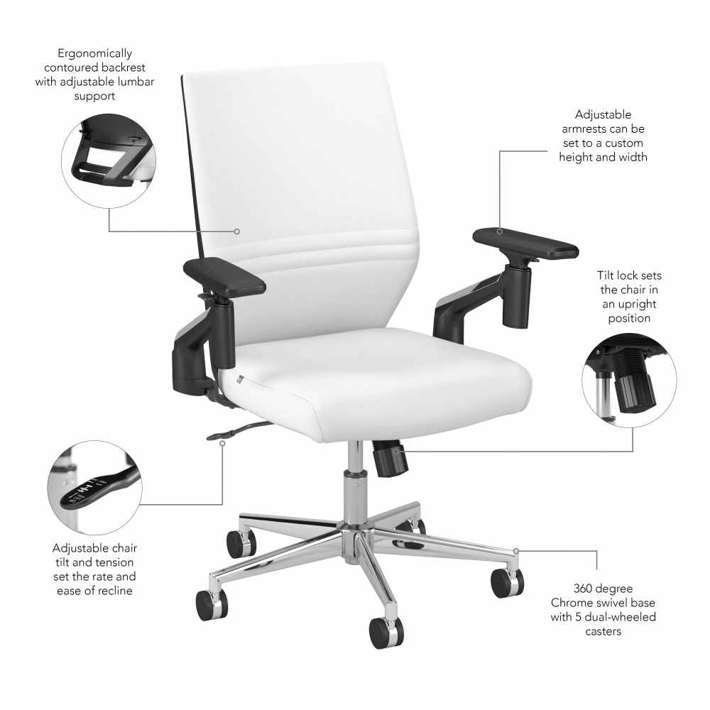 Shop Bush Business Furniture Laguna Mid Back Leather Office Chair, Image 08, CH2701WHL-03, #color_white leather