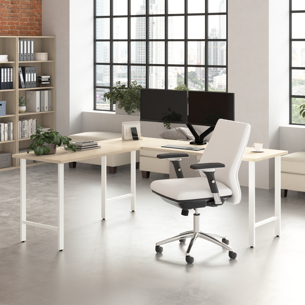 Shop Bush Business Furniture Hustle 72W x 24D L Shaped Computer Desk with Metal Legs, Image 02, HUS002NE, #color_natural elm