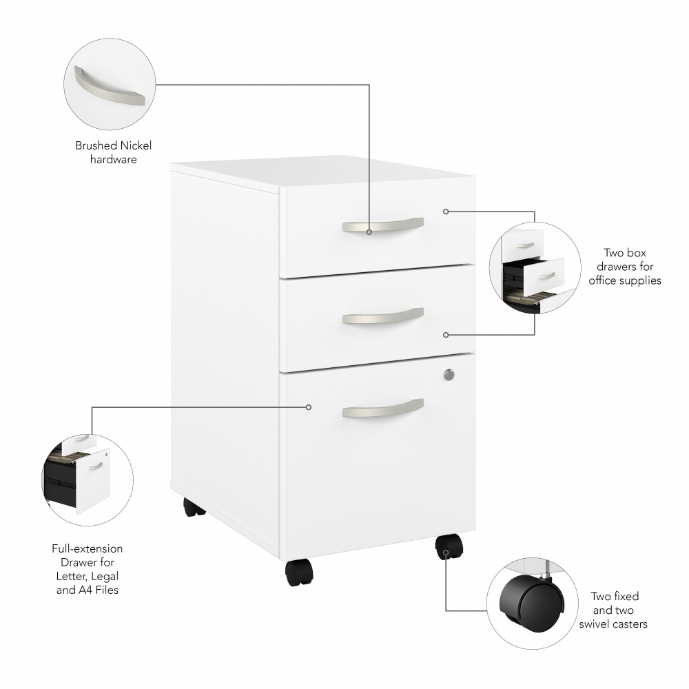 Shop Bush Business Furniture Studio C 3 Drawer Mobile File Cabinet, Image 07, SCF216WHSU, #color_white
