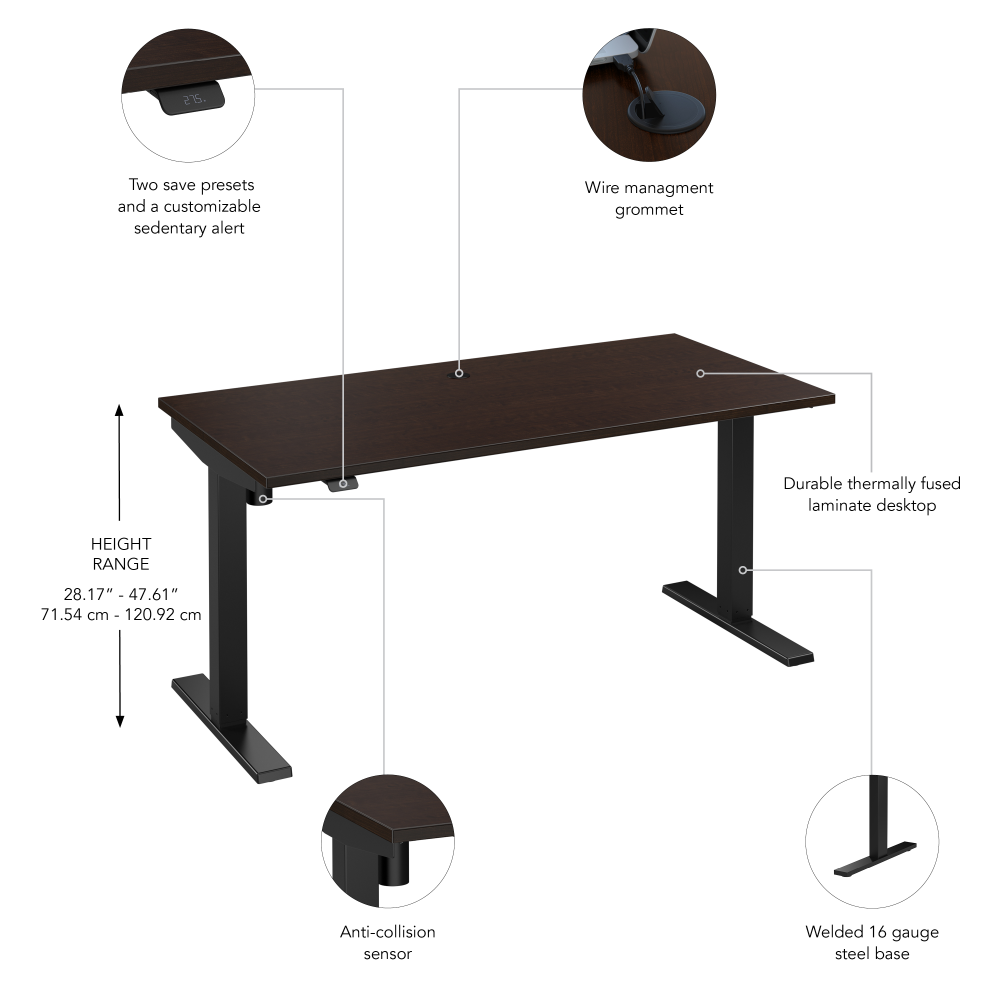 Shop Bush Business Furniture Move 40 Series 60W x 30D Electric Height Adjustable Standing Desk, Image 06, M4S6030MRBK, #color_mocha cherry/black powder coat