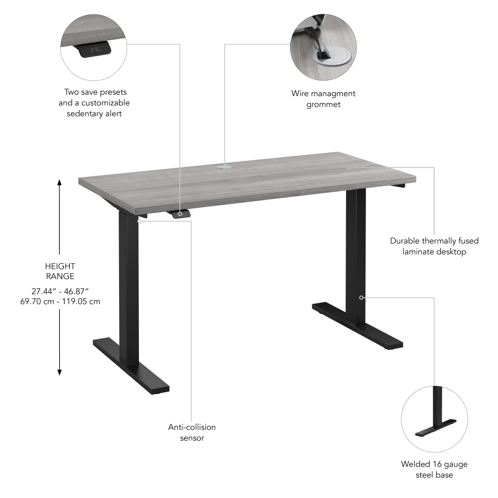 Shop Bush Business Furniture Move 60 Series 48W x 24D Electric Height Adjustable Standing Desk, Image 06, M6S4824PGBK, #color_platinum gray/black powder coat