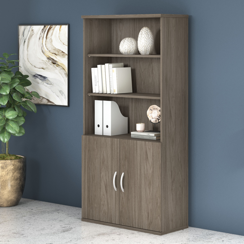 Shop Bush Business Furniture Studio C Tall 5 Shelf Bookcase with Doors, Image 02, STC015MH, #color_modern hickory