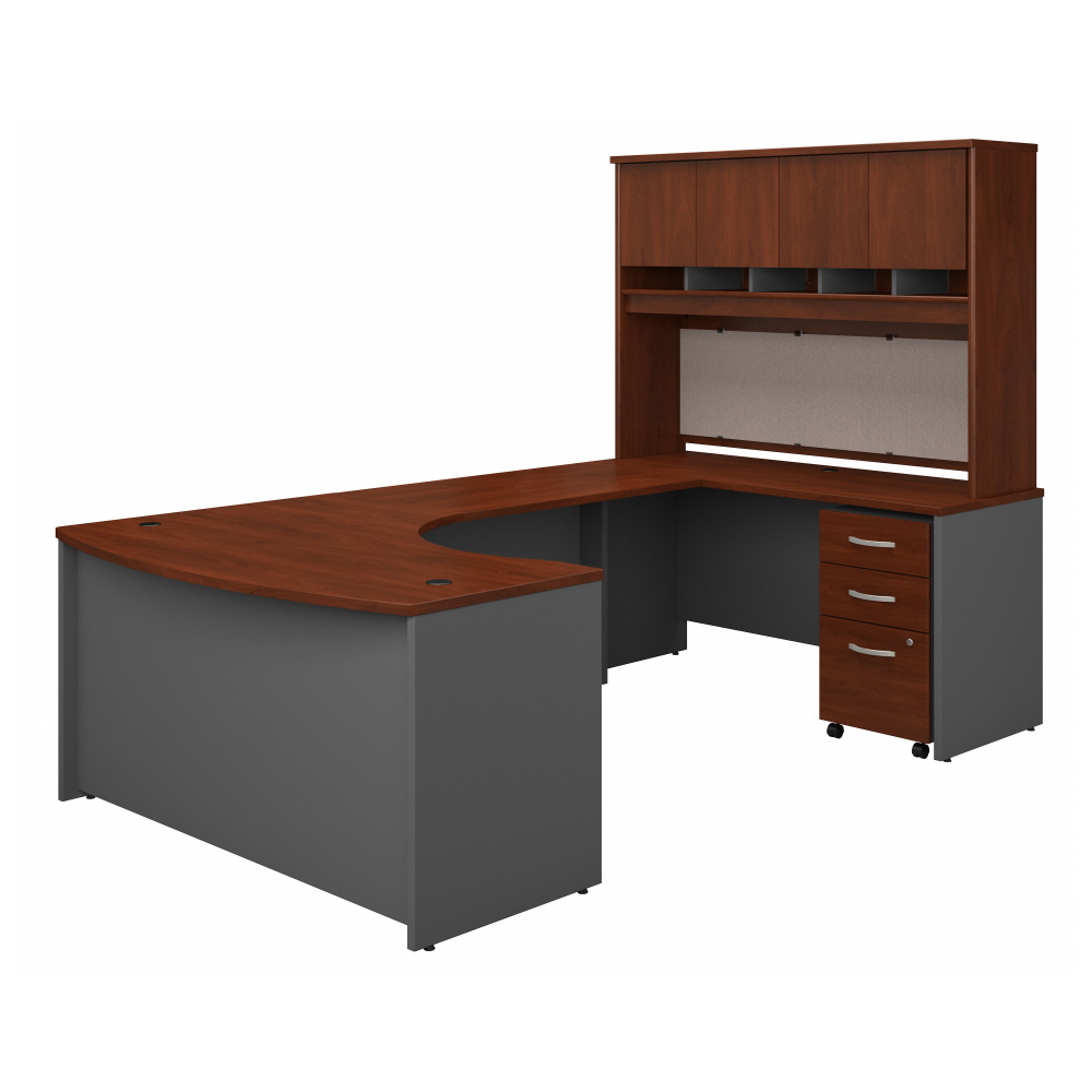 Shop Bush Business Furniture Series C 60W Right Handed Bow Front U Shaped Desk with Hutch and Storage, Image 01, SRC092HCSU, #color_hansen cherry/graphite gray