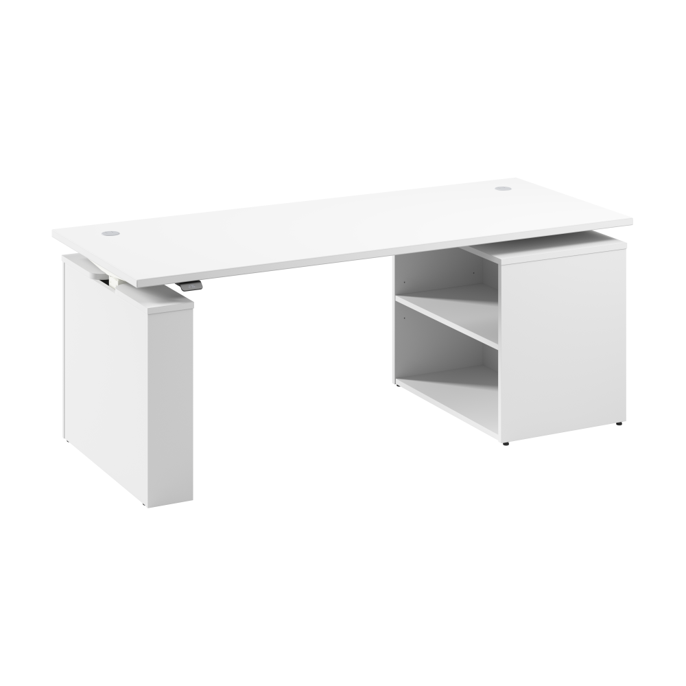 Shop Bush Business Furniture Stratus 72W x 30D Electric Height Adjustable Standing Desk with Bookcase, Image 01, SUT006WH, #color_white