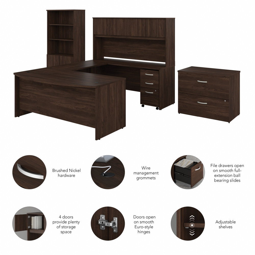 Shop Bush Business Furniture Studio C 72W x 36D U Shaped Desk with Hutch, Bookcase and File Cabinets, Image 06, STC001BWSU, #color_black walnut