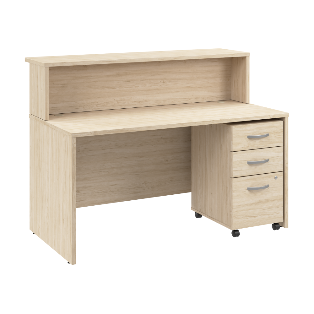 Shop Bush Business Furniture Arrive 60W x 30D Reception Desk with Shelf and Mobile File Cabinet, Image 01, ARV002NE, #color_natural elm