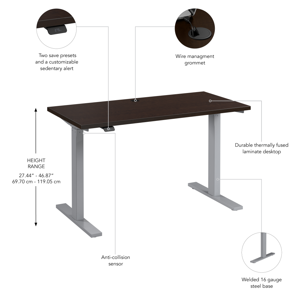 Shop Bush Business Furniture Move 60 Series 48W x 24D Electric Height Adjustable Standing Desk, Image 06, M6S4824MRSK, #color_mocha cherry/cool gray metallic