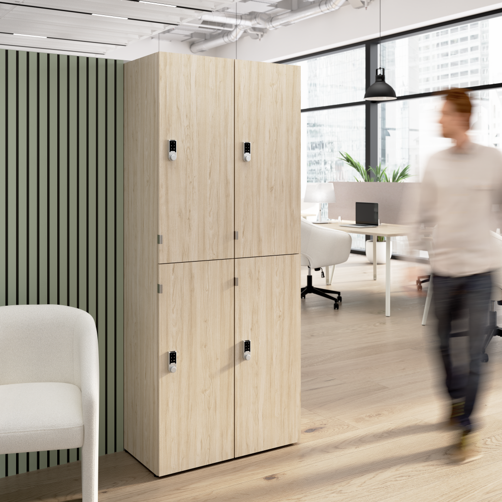 Shop Bush Business Furniture Assure Two Tier 4 Door Storage Lockers with Keypad Locks, Image 02, AUS130NEK, #color_natural elm