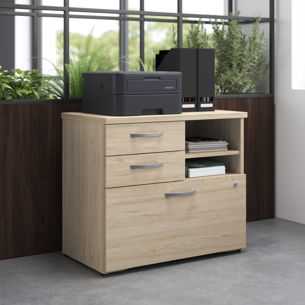 Shop Bush Business Furniture Studio C Office Storage Cabinet with Drawers and Shelves, Image 02, SCF130NESU, #color_natural elm