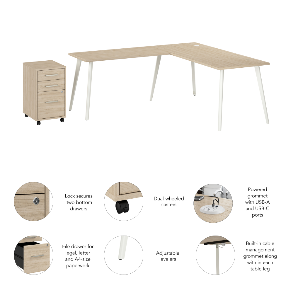 Shop Bush Business Furniture Vista 72W L Shaped Desk with Splayed Metal Legs and Mobile File Cabinet, Image 06, VST007NESU, #color_natural elm