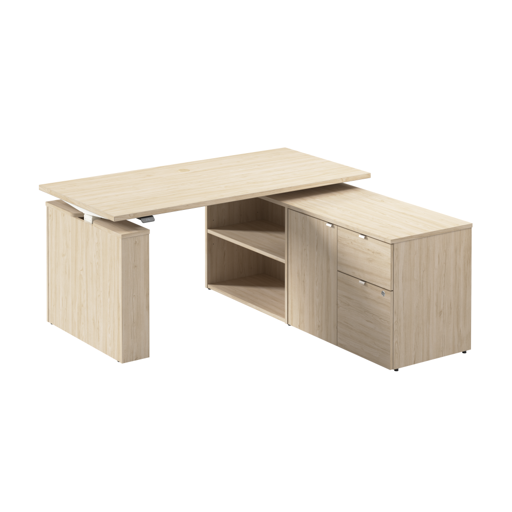 Shop Bush Business Furniture Stratus 60W x 30D Electric Height Adjustable Standing Desk with Storage, Image 01, SUT019NE, #color_natural elm