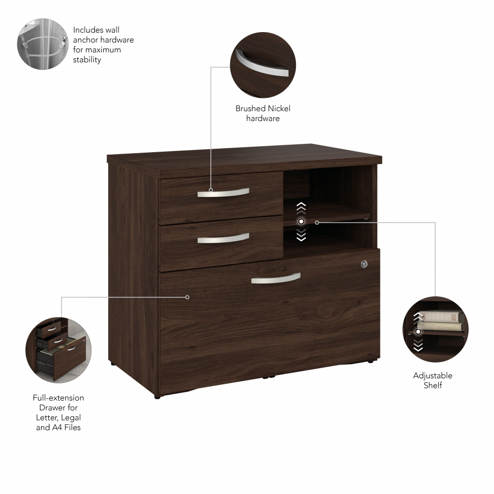 Shop Bush Business Furniture Studio C Office Storage Cabinet with Drawers and Shelves, Image 07, SCF130BWSU, #color_black walnut