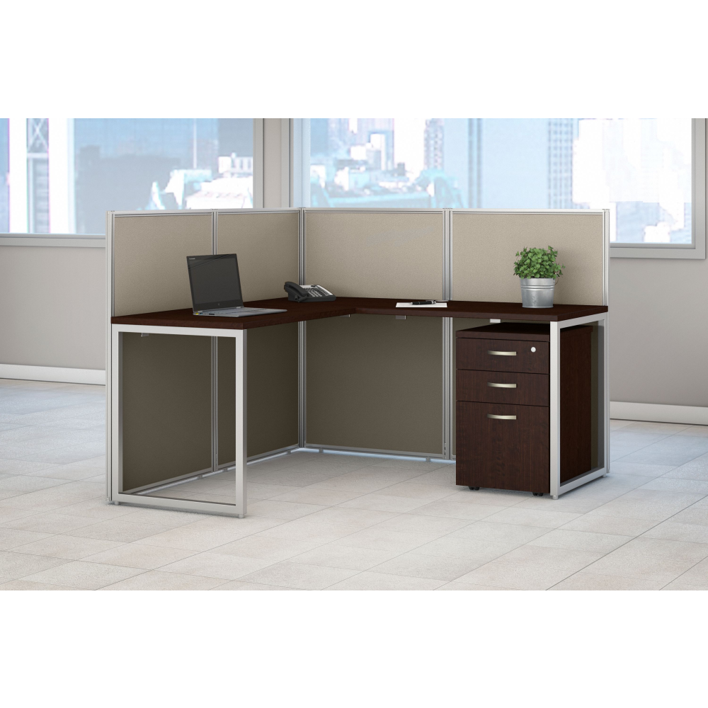 Shop Bush Business Furniture Easy Office 60W L Shaped Cubicle Desk with File Cabinet and 45H Panels, Image 02, EOD360SMR-03K, #color_mocha cherry