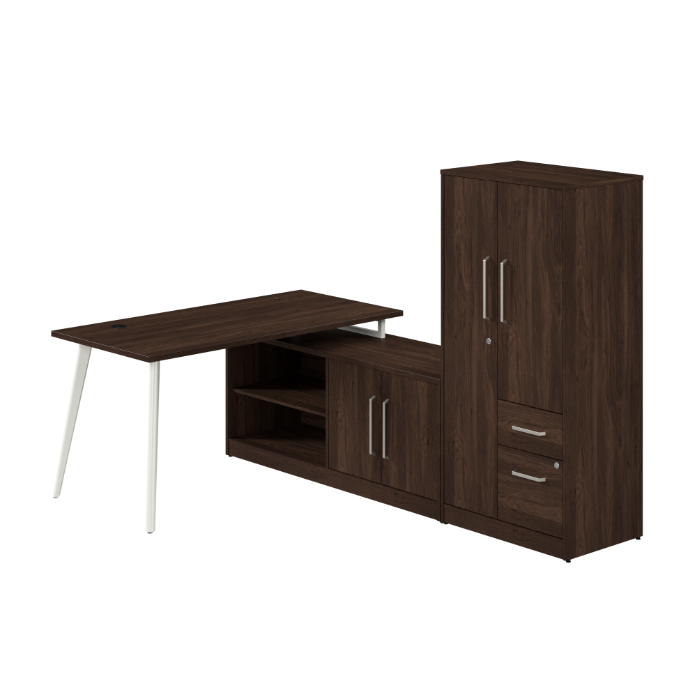 Shop Bush Business Furniture Vista 60W L Shaped Desk with Metal Legs, Low Storage Cabinet, and Wardrobe, Image 01, VST010BW, #color_black walnut