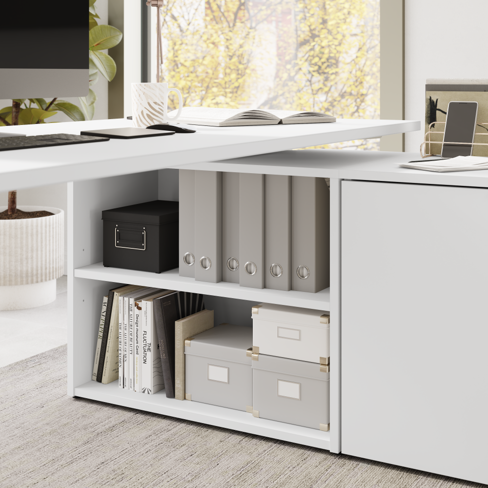 Shop Bush Business Furniture Stratus 60W x 30D Electric Height Adjustable Standing Desk with Storage, Image 05, SUT019WH, #color_white