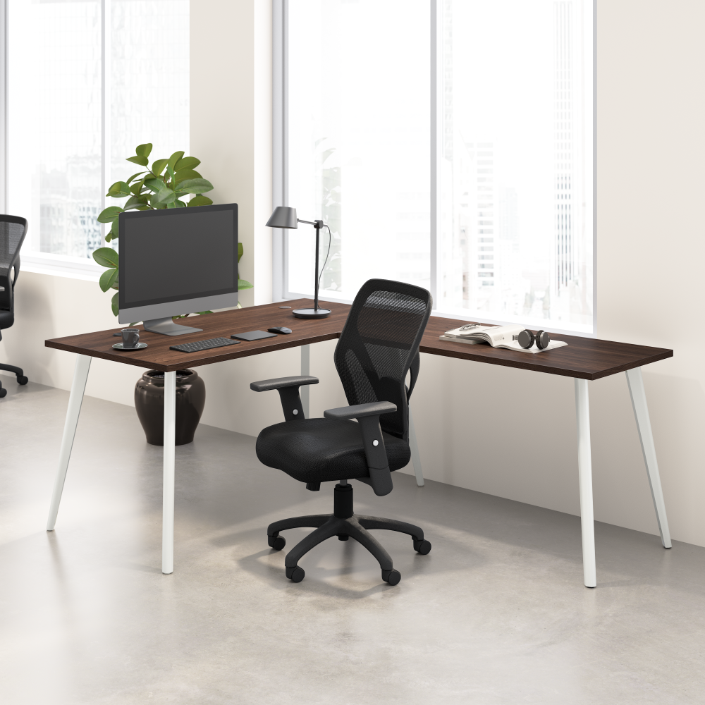 Shop Bush Business Furniture Vista 60W x 30D L Shaped Desk with Splayed Metal Legs, Image 02, VST004BW, #color_black walnut
