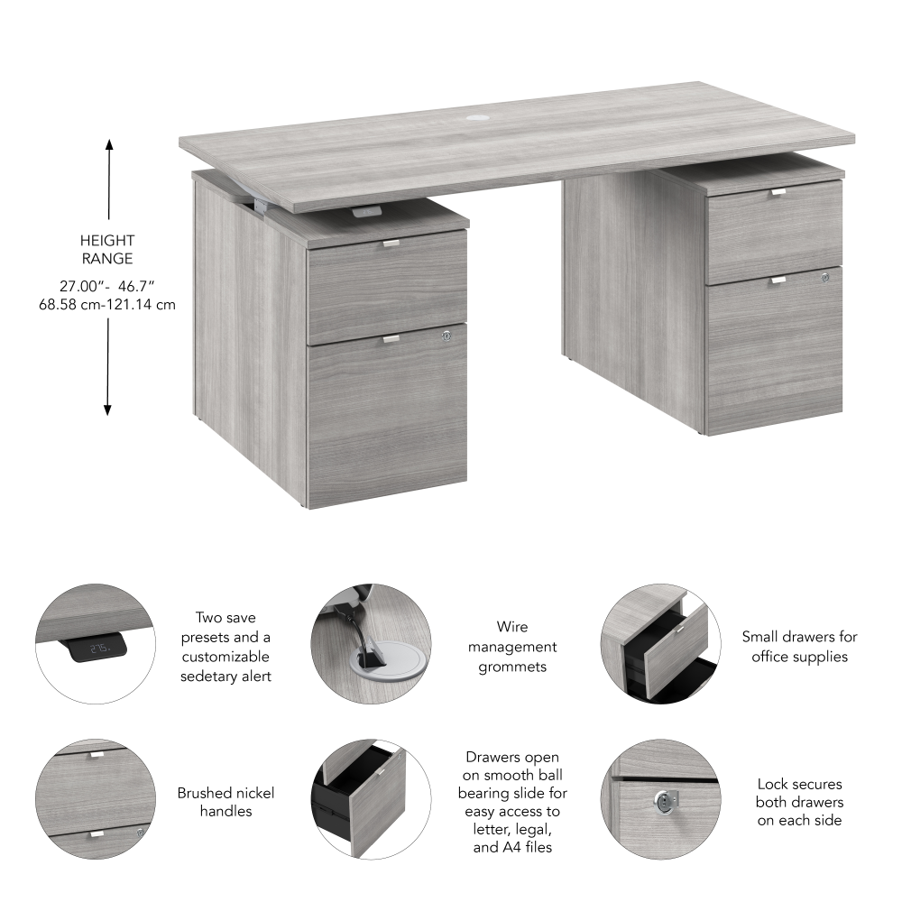 Shop Bush Business Furniture Stratus 60W x 30D Electric Height Adjustable Standing Desk with Drawers, Image 07, SUT009PG, #color_platinum gray