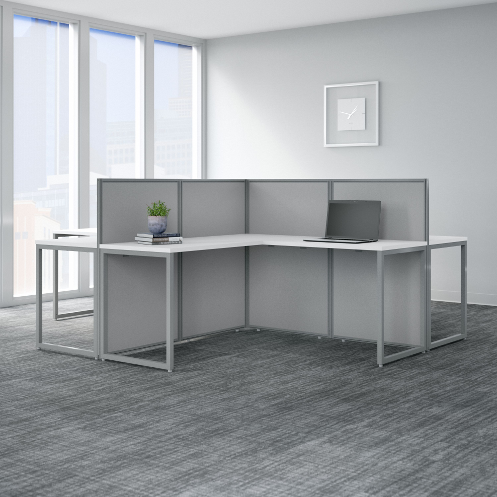 Shop Bush Business Furniture Easy Office 60W 4 Person L Shaped Cubicle Desk Workstation with 45H Panels, Image 02, EOD760WH-03K, #color_pure white/silver gray fabric