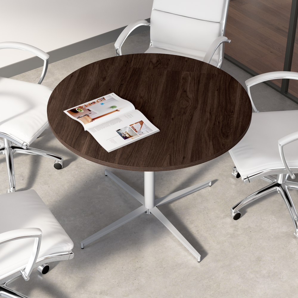 Shop Bush Business Furniture 42-inch Round Conference Table with Metal Base, Image 03, 99XTB42RBW, #color_black walnut/cool gray metallic