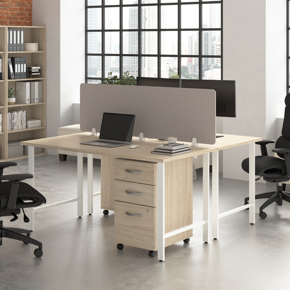 Shop Bush Business Furniture Hustle 2 Person Computer Desk with Mobile File Cabinets, Power Grommets, and Privacy Screen, Image 02, HUS014NESU, #color_natural elm