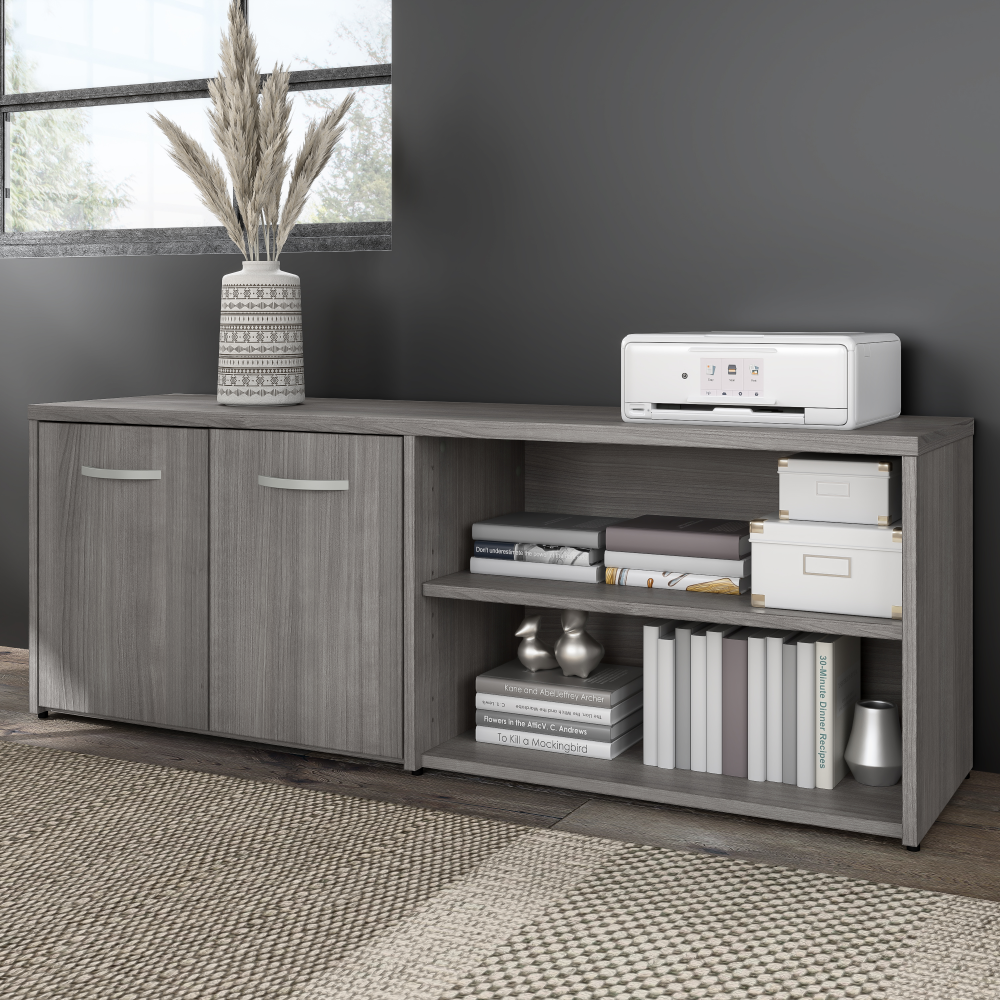 Shop Bush Business Furniture Hybrid Low Storage Cabinet with Doors and Shelves, Image 02, HYS160PG-Z, #color_platinum gray
