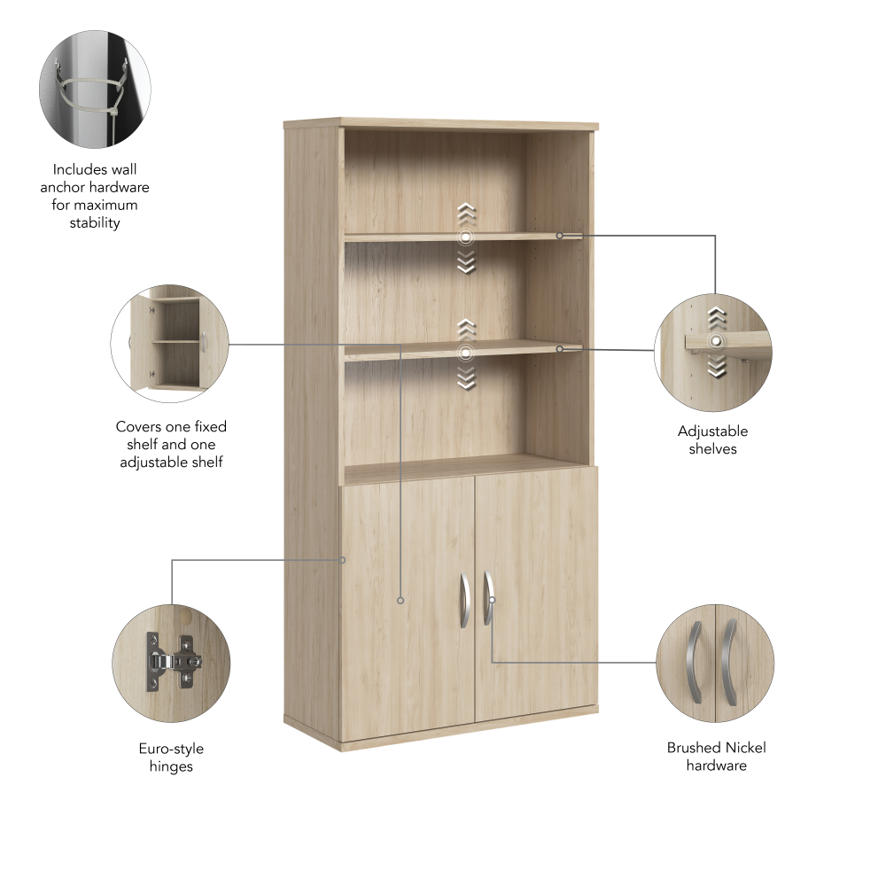 Shop Bush Business Furniture Studio C Tall 5 Shelf Bookcase with Doors, Image 07, STC015NE, #color_natural elm