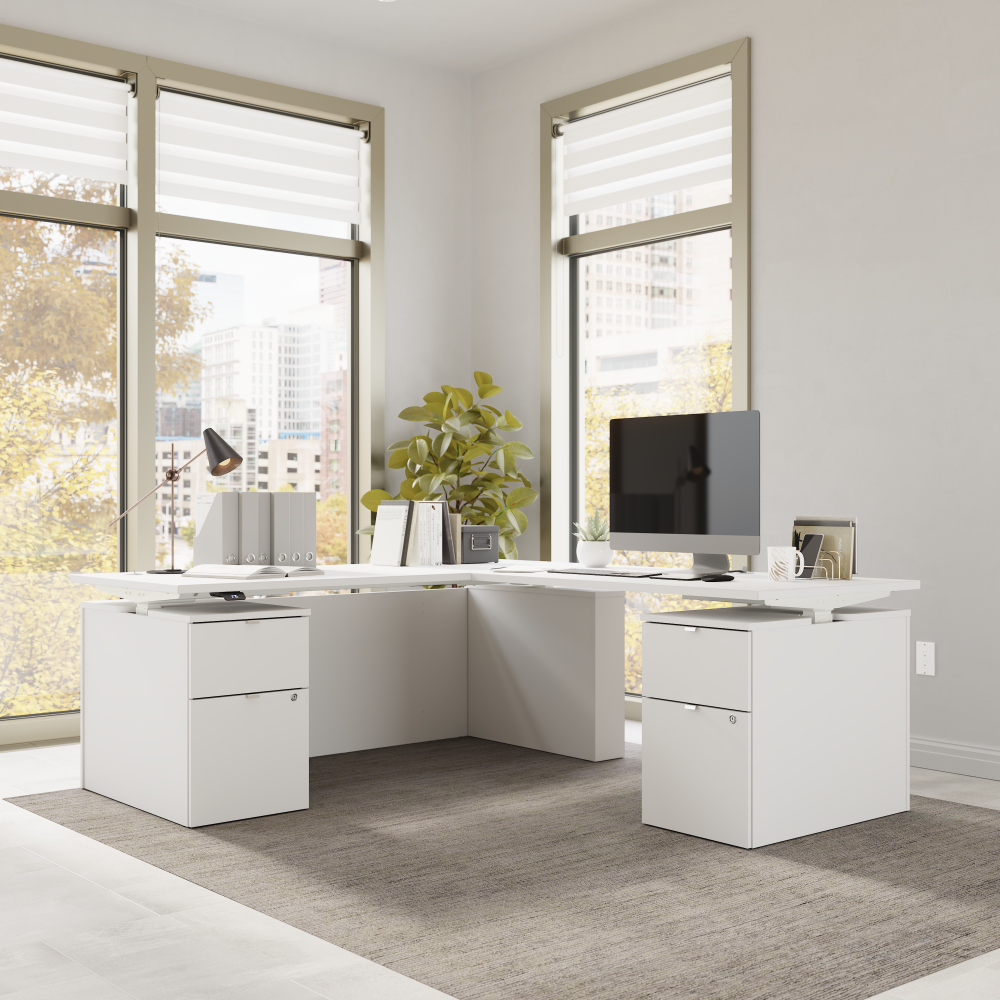Shop Bush Business Furniture Stratus 72W x 78D Height Adjustable L Shaped Standing Desk with Drawers, Image 03, SUT018WH, #color_white