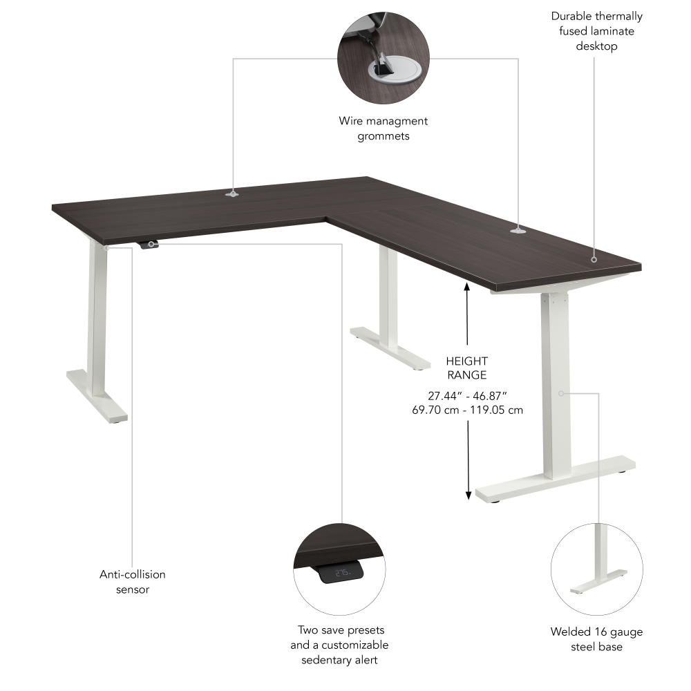 Shop Bush Business Furniture Move 60 Series 60W Height Adjustable L Shaped Standing Desk, Image 06, M6SL6078SGWK, #color_storm gray/white powder coat