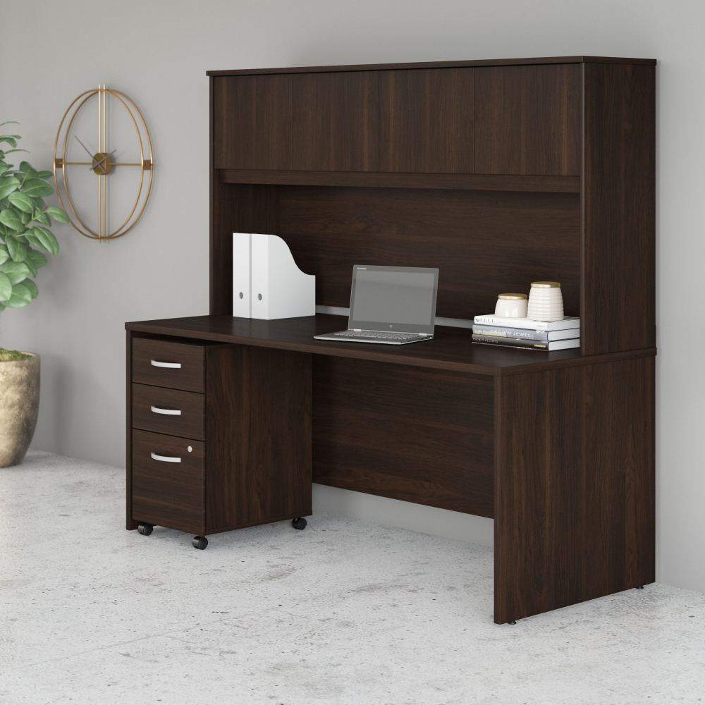 Shop Bush Business Furniture Studio C 72W x 30D Office Desk with Hutch and Mobile File Cabinet, Image 02, STC011BWSU, #color_black walnut