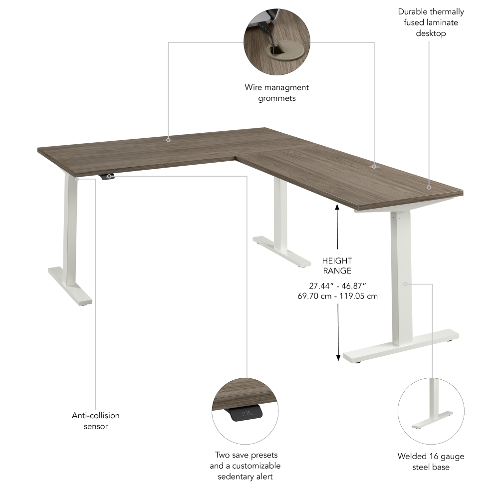 Shop Bush Business Furniture Move 60 Series 60W Height Adjustable L Shaped Standing Desk, Image 06, M6SL6078MHWK, #color_modern hickory/white powder coat