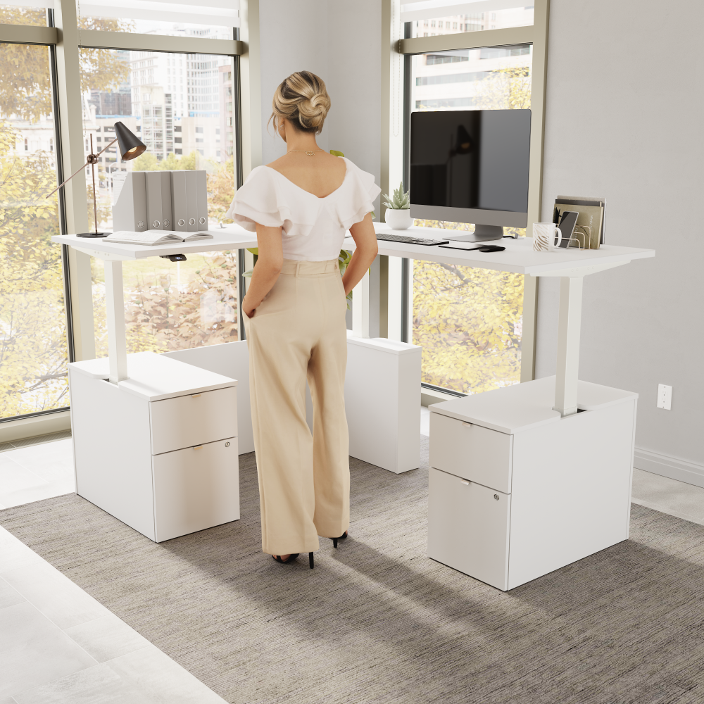 Shop Bush Business Furniture Stratus 60W x 78D Height Adjustable L Shaped Standing Desk with Drawers, Image 02, SUT017WH, #color_white