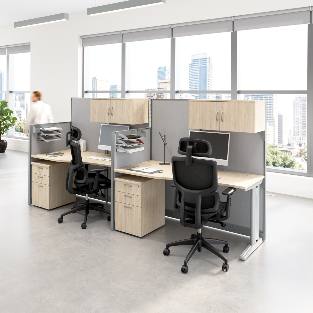 Shop Bush Business Furniture Office in an Hour 2 Person Cubicle Desks with Storage, Drawers, and Organizers, Image 02, OIAH005NE, #color_natural elm