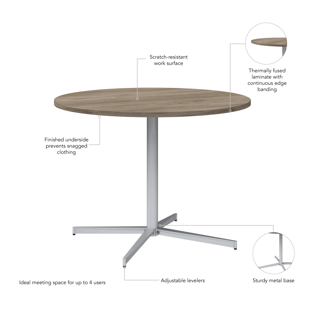 Shop Bush Business Furniture 42-inch Round Conference Table with Metal Base, Image 05, 99XTB42RMH, #color_modern hickory/cool gray metallic