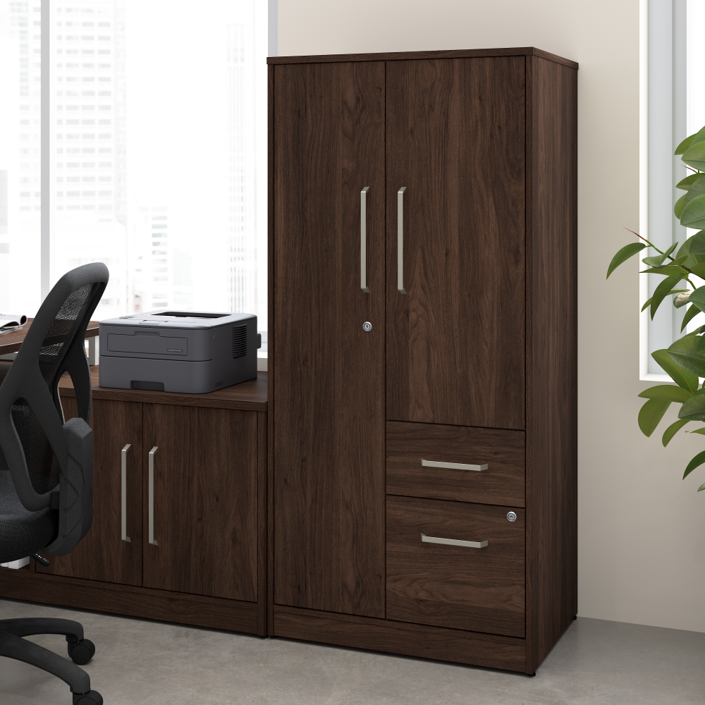Shop Bush Business Furniture Vista Wardrobe Cabinet with Drawers, Image 02, VSS130BWK, #color_black walnut