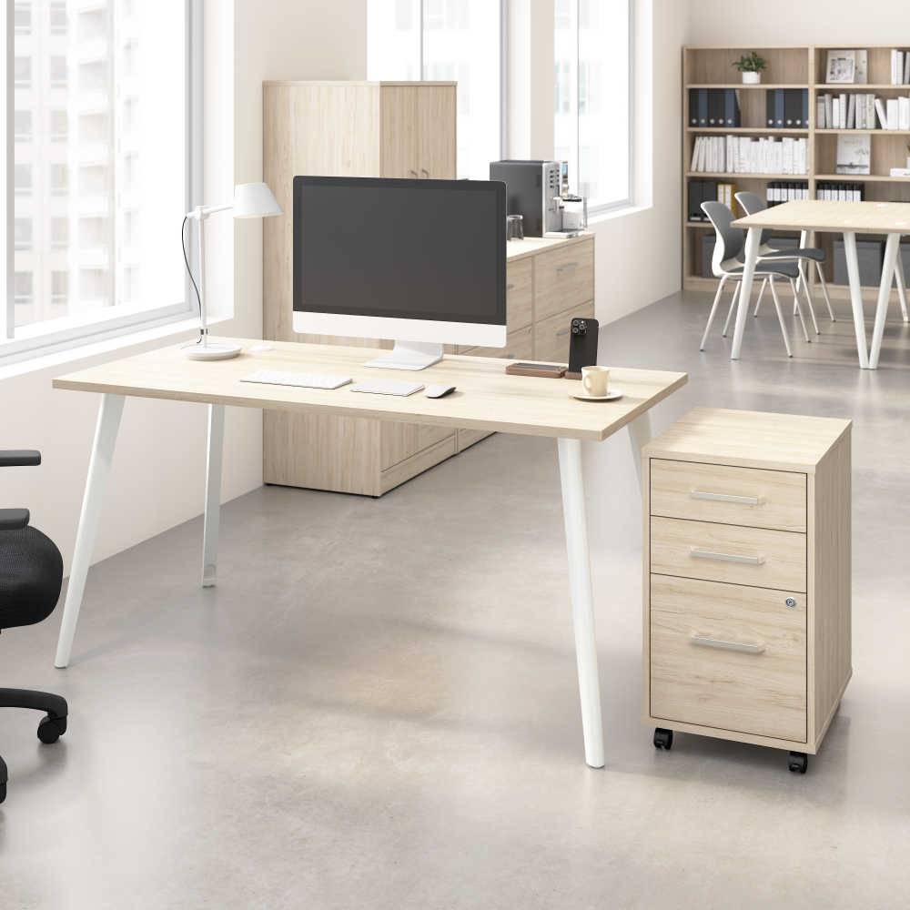 Shop Bush Business Furniture Vista 60W Desk with Splayed Metal Legs and 3 Drawer Mobile File Cabinet, Image 02, VST002NESU, #color_natural elm