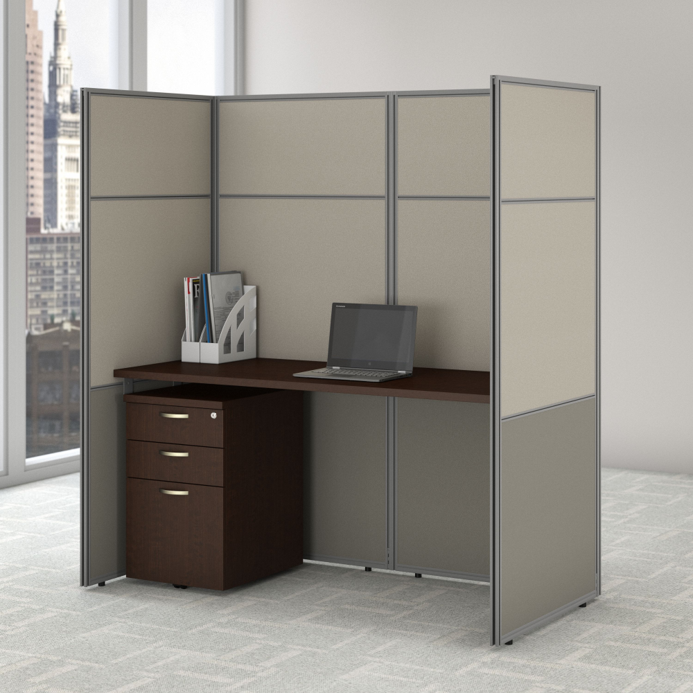 Shop Bush Business Furniture Easy Office 60W Cubicle Desk with File Cabinet and 66H Closed Panels Workstation, Image 02, EODH26SMR-03K, #color_mocha cherry