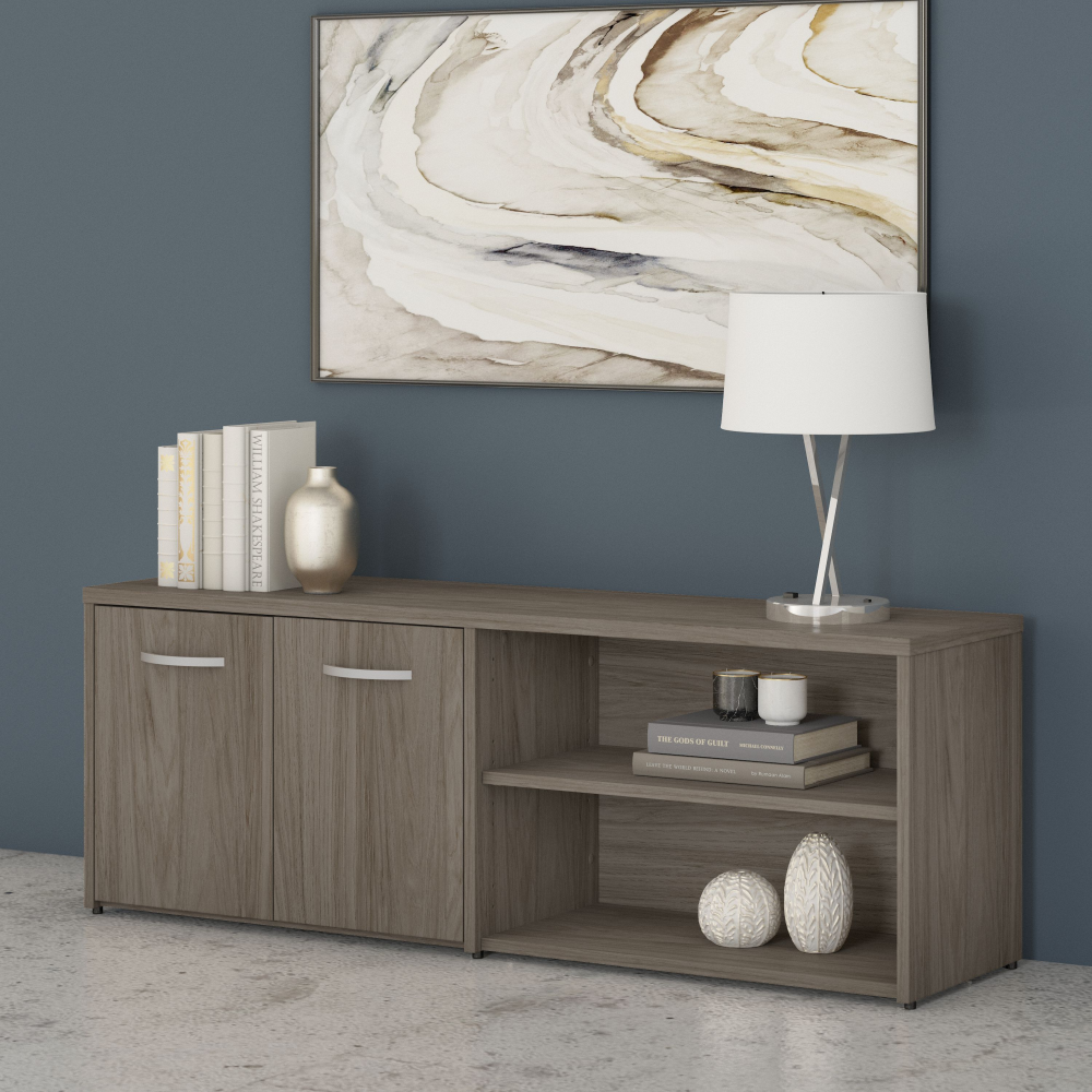 Shop Bush Business Furniture Studio C Low Storage Cabinet with Doors and Shelves, Image 02, SCS160MH, #color_modern hickory