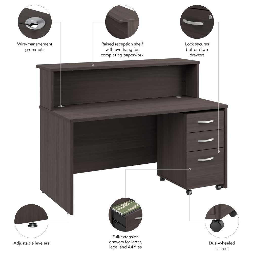 Shop Bush Business Furniture Arrive 60W x 30D Reception Desk with Shelf and Mobile File Cabinet, Image 08, ARV002SG, #color_storm gray