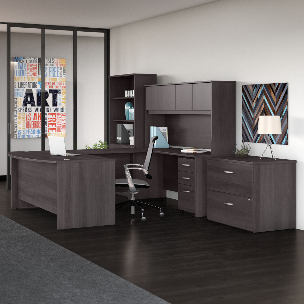 Shop Bush Business Furniture Studio C 72W x 36D U Shaped Desk with Hutch, Bookcase and File Cabinets, Image 02, STC001SGSU, #color_storm gray