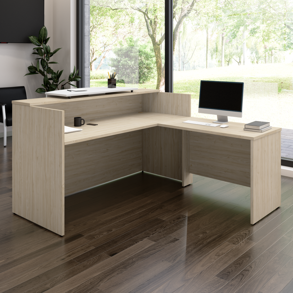 Shop Bush Business Furniture Arrive 72W x 72D L Shaped Reception Desk with Counter, Image 02, ARV009NE, #color_natural elm